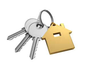 Minimalist bunch of keys with home keychain isolated on transparent background PNG