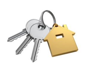 Minimalist bunch of keys with home keychain isolated on transparent background PNG