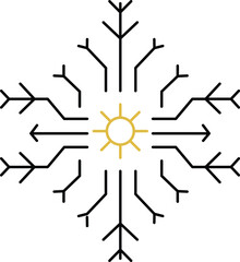 Geometric Sunburst Design with Snowflake-like Branches 