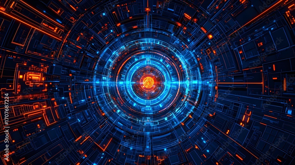Poster Dynamic futuristic circuit patterns abstract space digital art tech environment close-up view innovation concept