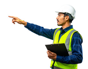  Civil Engineer Inspecting Construction Site, Side Angle, Isolated