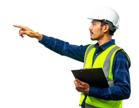  Civil Engineer Inspecting Construction Site, Side Angle, Isolated - Powered by Adobe