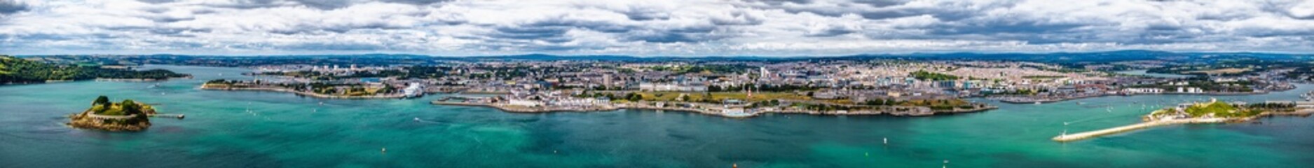 View of Plymouth from drone, Mount Batten Tower, Devon, England, Europe