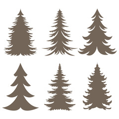 Obraz premium Collection of silhouettes of fir and spruce trees. Vector winter illustration on white background