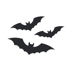 Three black bats flying on white background Keywords: bat, bats, flying, animal, creature, night