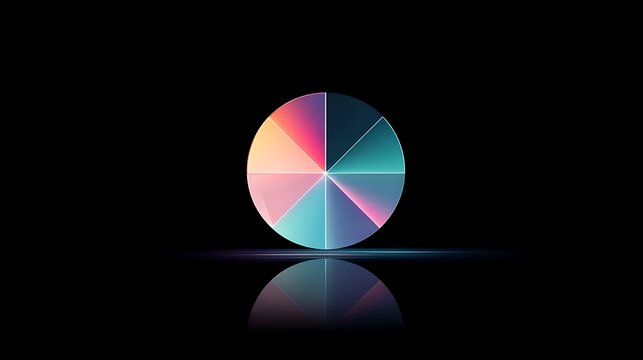Sleek crystal-style pie chart with vivid reflection highlights