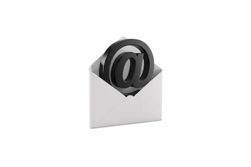 Black At Symbol on Envelope Isolated on White Background