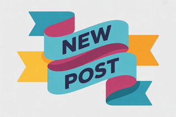 Announce exciting updates and fresh content with this vibrant 'New Post' ribbon graphic, perfect for social media, blogs, and marketing campaigns
