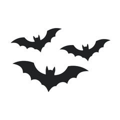 Three black bats flying on white background Keywords: bats, halloween, flying, silhouette, icon