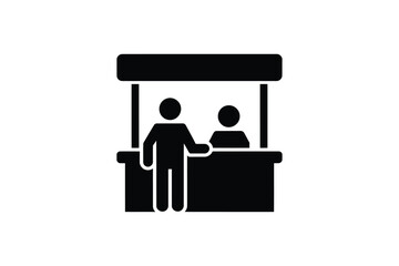Icon of a person interacting at a market stall or booth