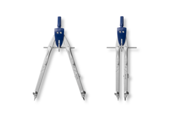 Metal compass with wheel for school and college, drafting instrument, school office supplies, isolated on a transparent background, PNG. High resolution.