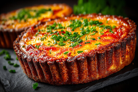 elegant cheese tartlets caramelized onions herbs.