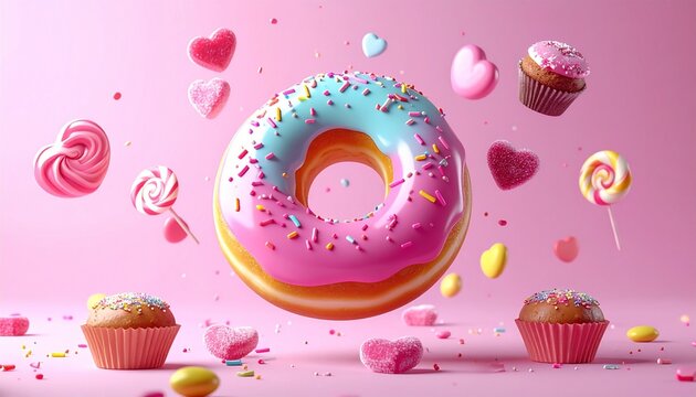 Cute Levitating Donut with Candies