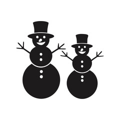 Two black silhouette snowmen wearing top hats snowman