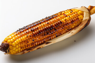 Grilled corn with glossy surface and tied husk promoting food education and visual nutrition
