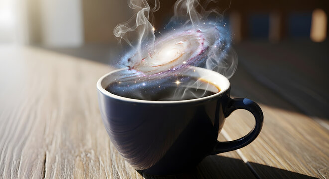 A Cosmic Brew A Coffee Cup Steaming with the Wonder of the Galaxy