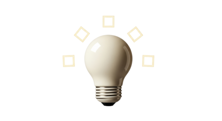 Isolated concept of lighting up, lightbulb symbol with glowing square sparkles, idea