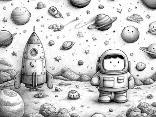 Kolorowanki dla dzieci – kosmos, planety, rakiety i astronauci do kreatywnego malowania i zabawy edukacyjnej