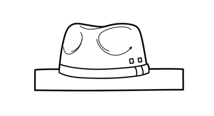 Isolated classic fedora hat with brim line art for coloring book or logo design vector