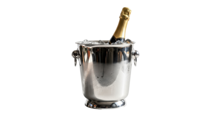 Isolated champagne bottle cooling in ice bucket, ready for celebrating a special event