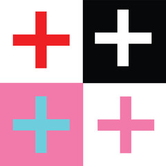 Obraz premium Red and Black Plus Symbol Icon Set