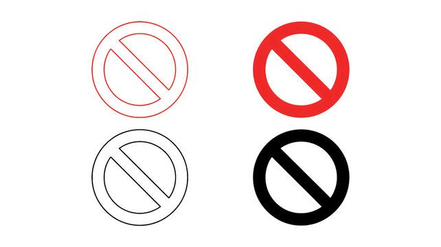 Red prohibition signs with reflections, symbols of restriction and denial