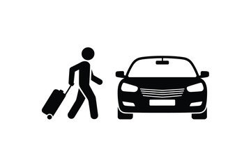 Person with suitcase walking towards a car