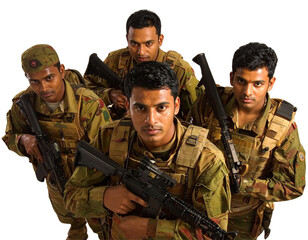 Squad of Soldiers with Guns, Top-Down Perspective, Isolated