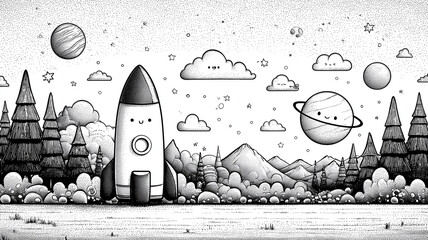 Naklejka premium Kolorowanki dla dzieci – kosmos, planety, rakiety i astronauci do kreatywnego malowania i zabawy edukacyjnej