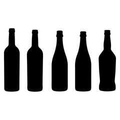 A diverse collection of alcoholic beverage bottle silhouettes, including wine, beer, and champagne shapes