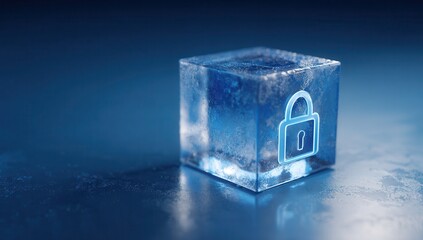 Secure data protection concept with a padlock inside a frozen ice cube