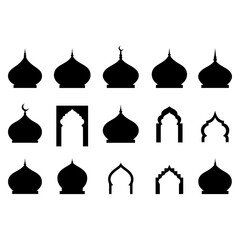 Islamic Dome Icons Architectural Design Elements for Mosque Silhouette Decoration and Cultural Heritage