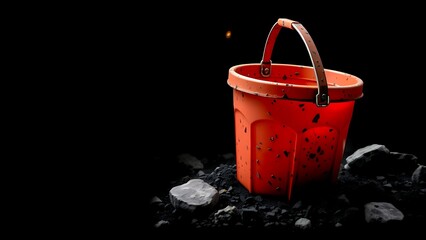 Red Bucket in Rocky Environment