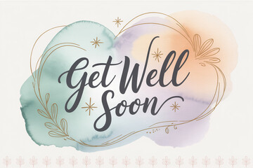 Send your heartfelt wishes with this elegant 'Get Well Soon' greeting featuring soft watercolor washes and delicate golden accents for a warm, comforting message