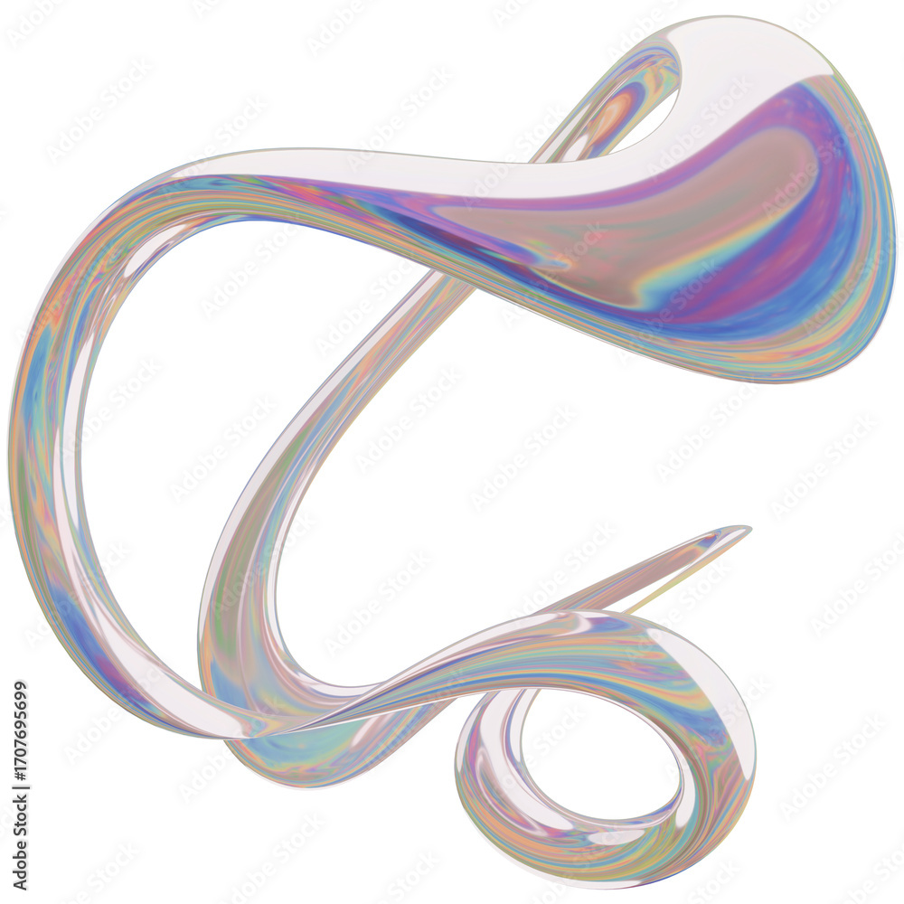Poster 3d iridescent metallic glossy abstract shape objects, 3d rendering liquid aluminum gradient shape de