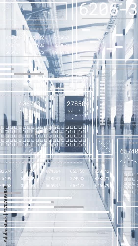 Poster animation of data processing over server room