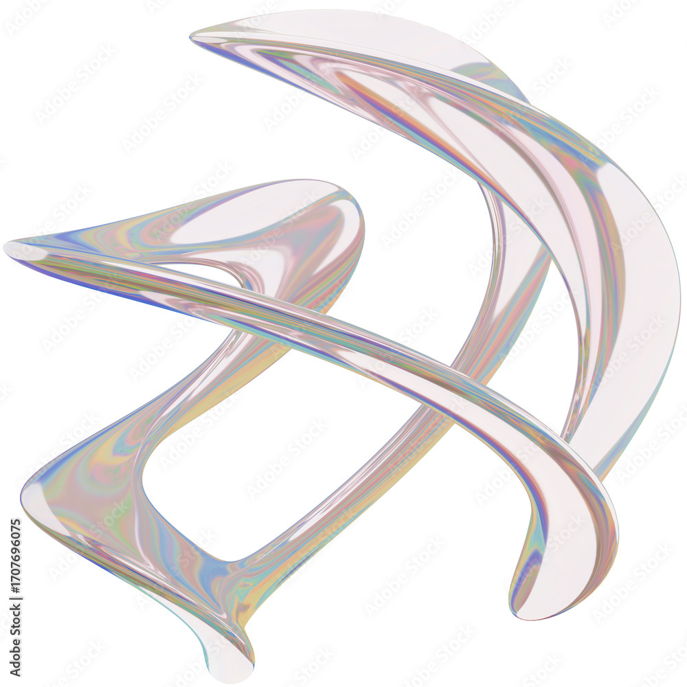 Poster 3d iridescent metallic glossy abstract shape objects, 3d rendering liquid aluminum gradient shape de