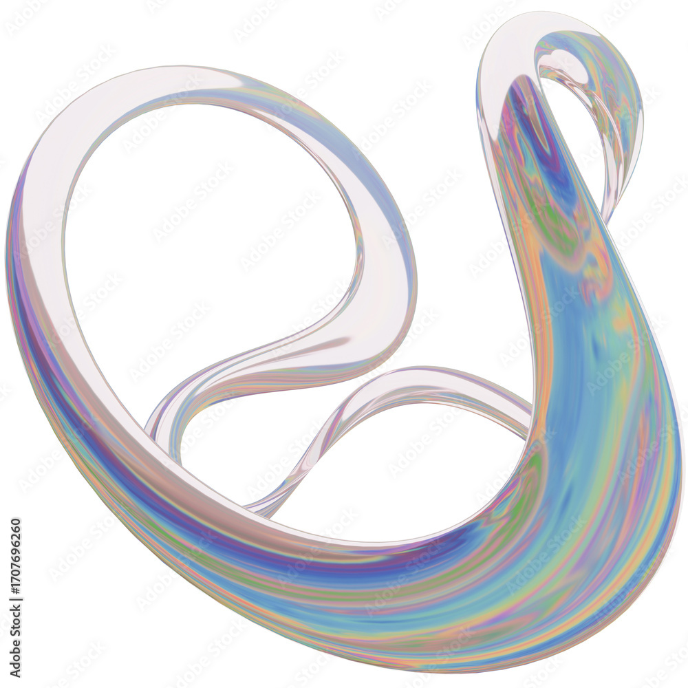 Poster 3d iridescent metallic glossy abstract shape objects, 3d rendering liquid aluminum gradient shape de