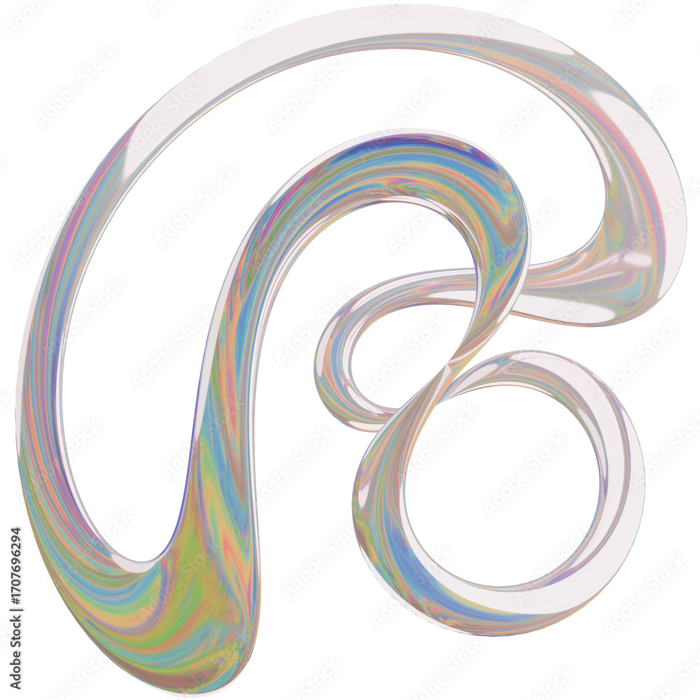 Poster 3d iridescent metallic glossy abstract shape objects, 3d rendering liquid aluminum gradient shape de