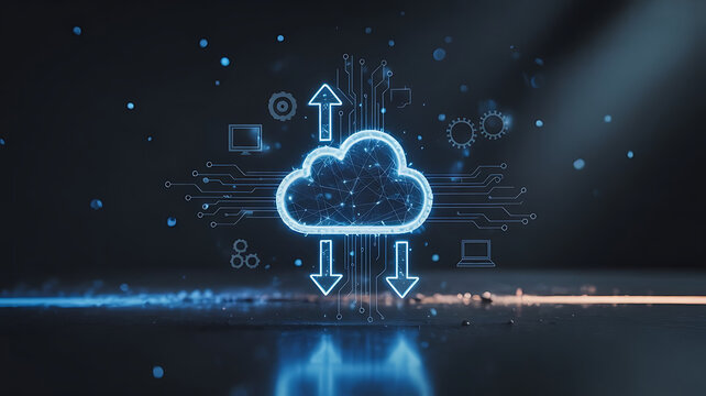 Abstract cloud computing concept with upload and download arrows technology network - Powered by Adobe