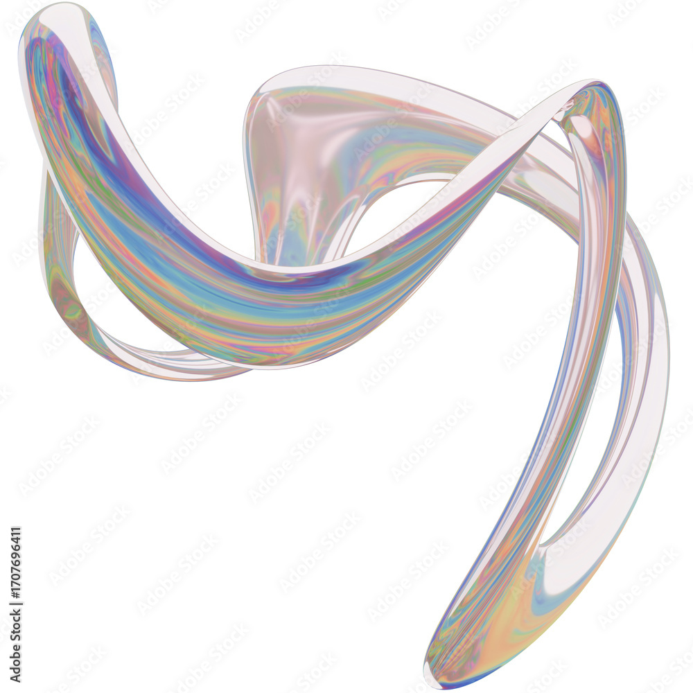 Poster 3d iridescent metallic glossy abstract shape objects, 3d rendering liquid aluminum gradient shape de