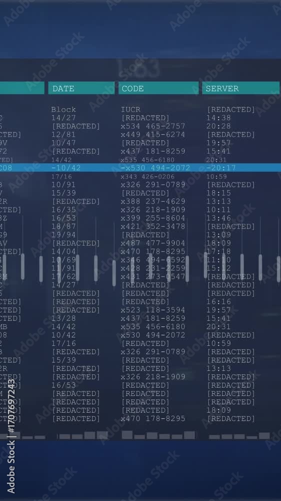 Poster animation of data processing over screen on blue background