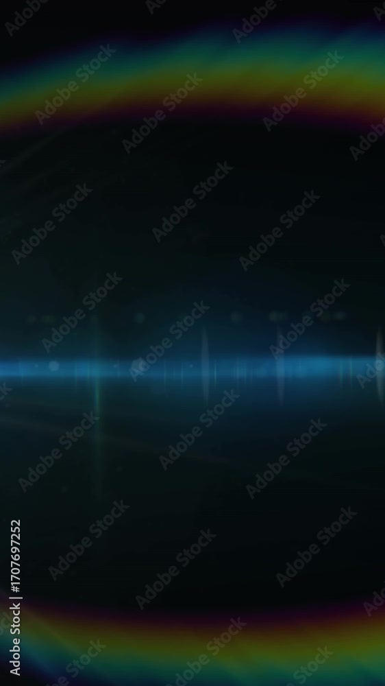 Wall mural animation of white light with beam and curved prismatic lens flare on black background