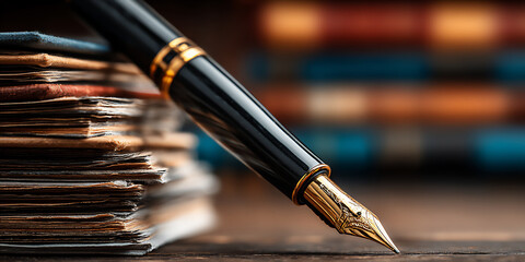 legal documents signature law books blurred.