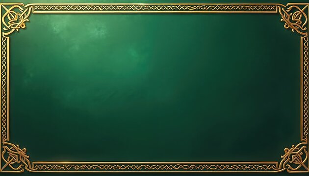 Elegant gold Celtic knot border design adorns deep green background. Intricate, ornate, decorative pattern frames space with timeless, luxurious, sophisticated feel. Heritage motif adds cultural,
