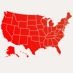 Red USA Map Illustration with State Names and Clear Borders for Education and Infographics