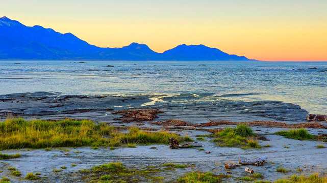 Sunset, Tasman Bay near Nelson, South Island, New Zealand