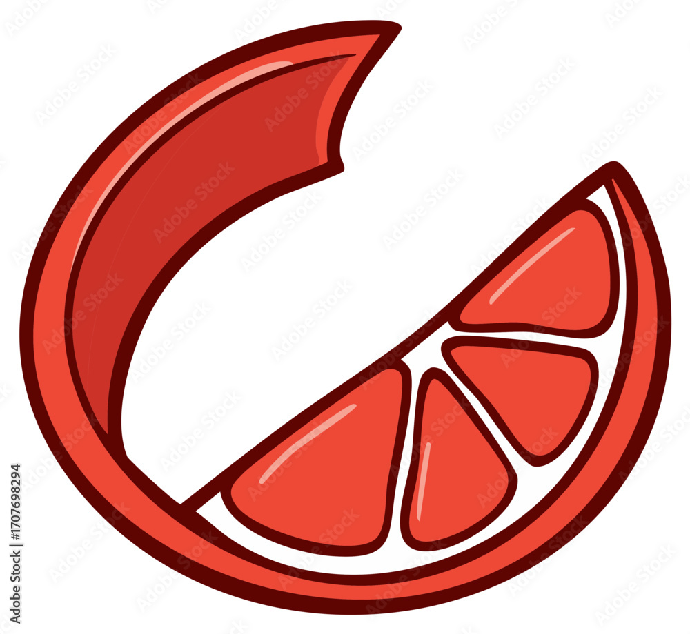Poster abstract circular logo design with a stylized red grapefruit slice