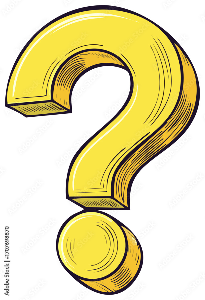 Poster illuminated yellow question mark ascending with curious shading and creative design rendering