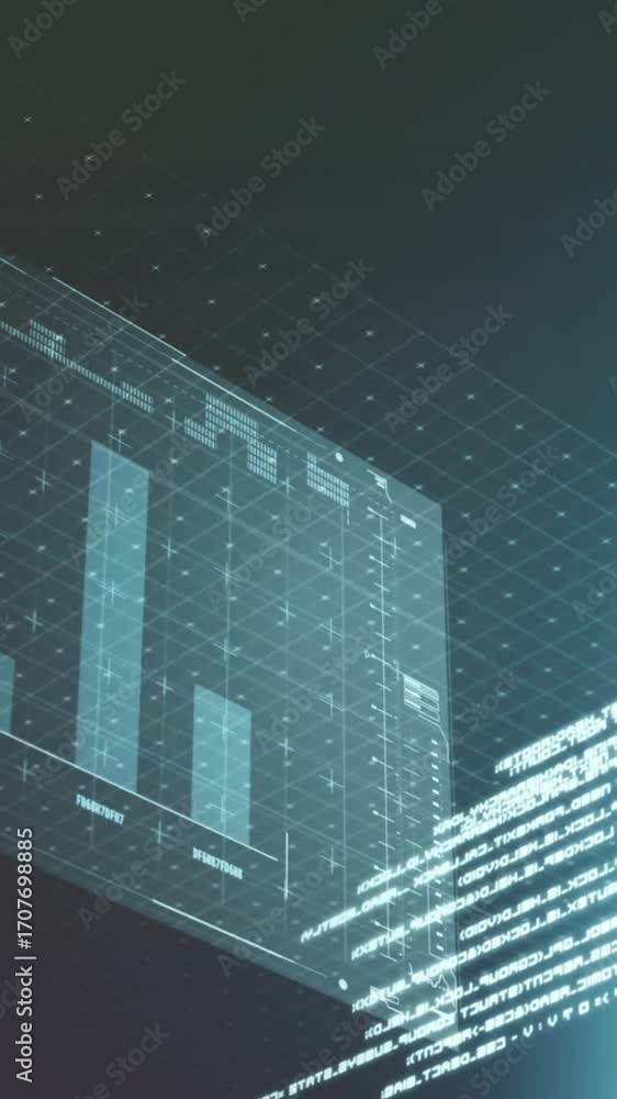 Poster animation of graphs and loading bars over lens flare against black background